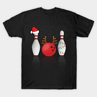 Bowling Christmas Santa Hat Xmas Lights T-Shirt